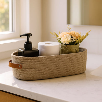 Woven Storage Basket Microfiber Blend Dual Handles