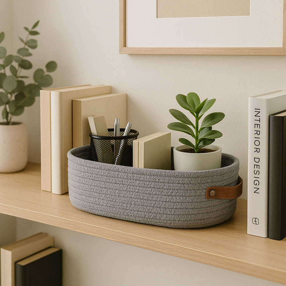 Woven Storage Basket Microfiber Blend Dual Handles