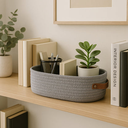 Woven Storage Basket Microfiber Blend Dual Handles