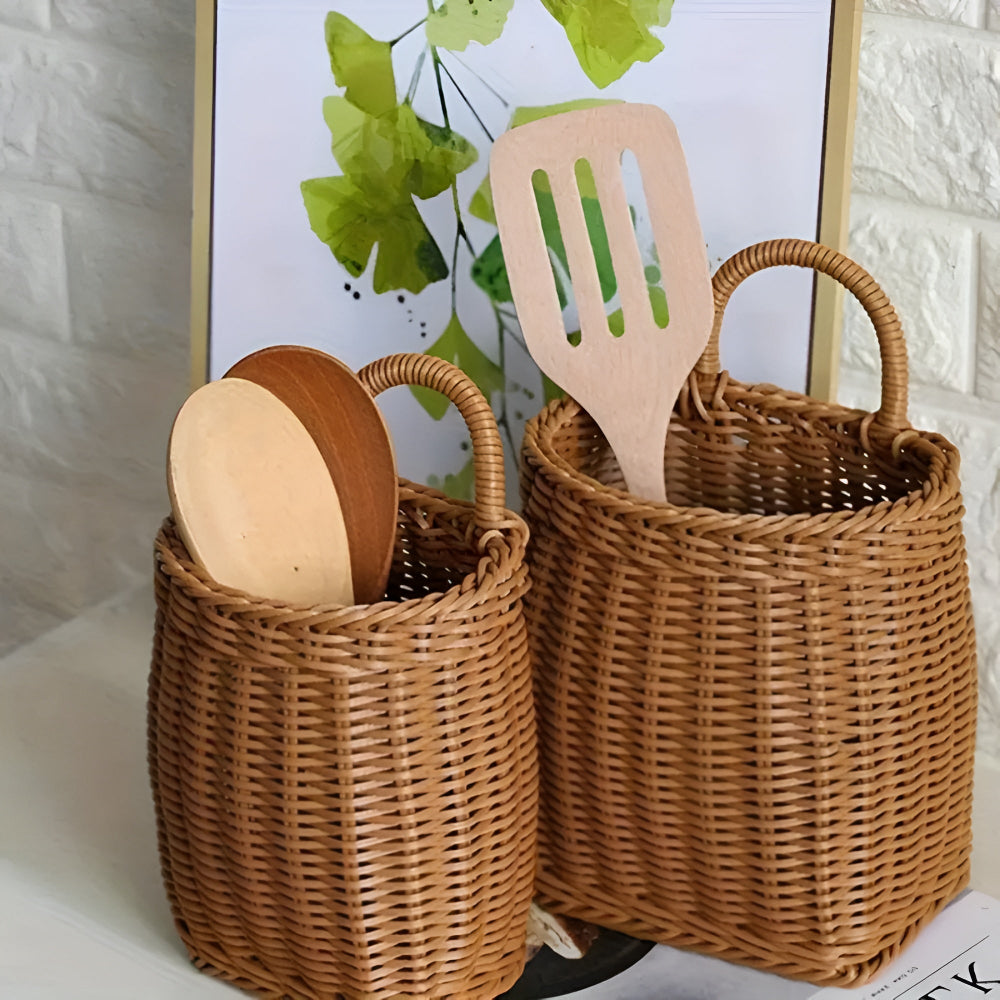 Woven Storage Basket Rattan-Style Microfiber Wipe Clean