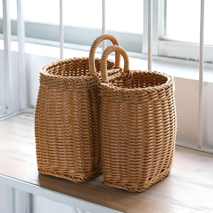 Woven Storage Basket Rattan-Style Microfiber Wipe Clean