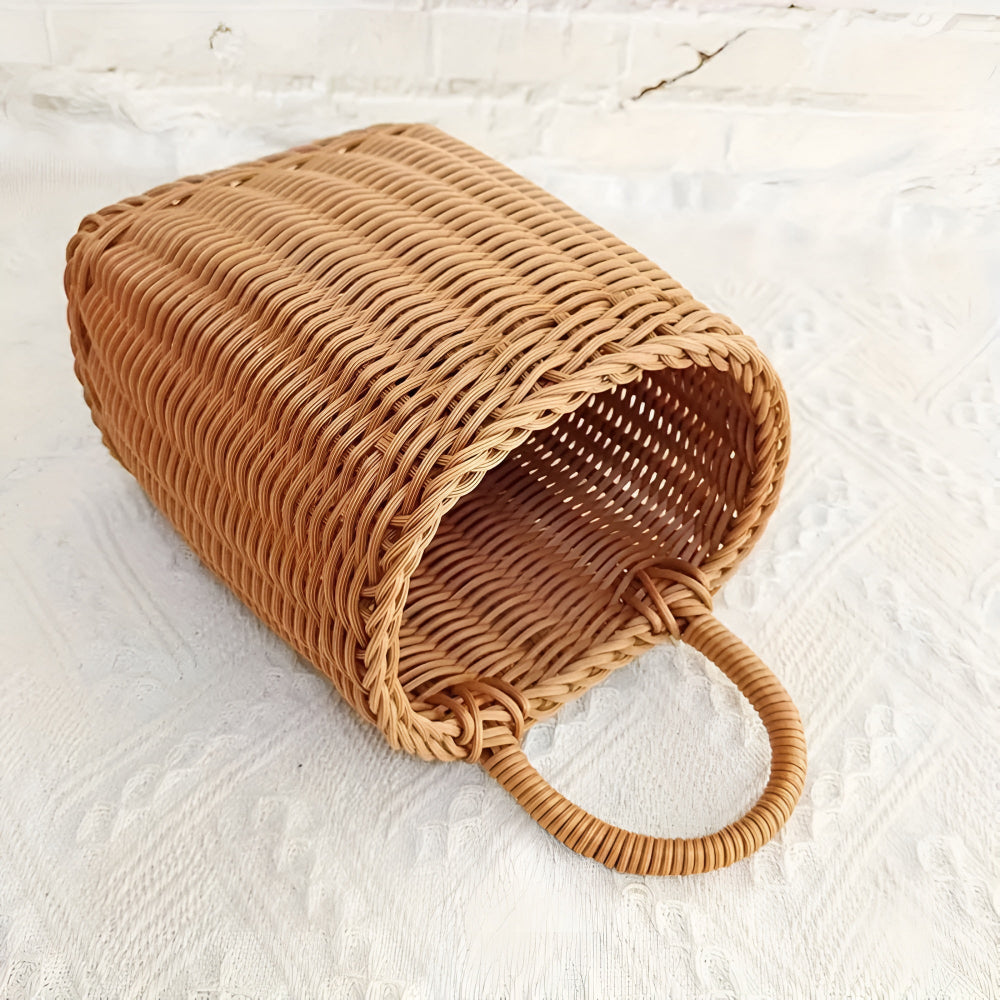 Woven Storage Basket Rattan-Style Microfiber Wipe Clean