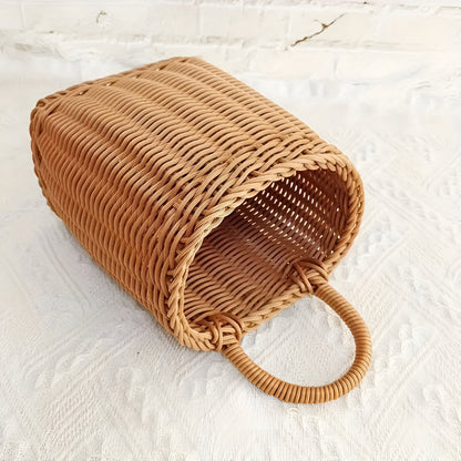 Woven Storage Basket Rattan-Style Microfiber Wipe Clean