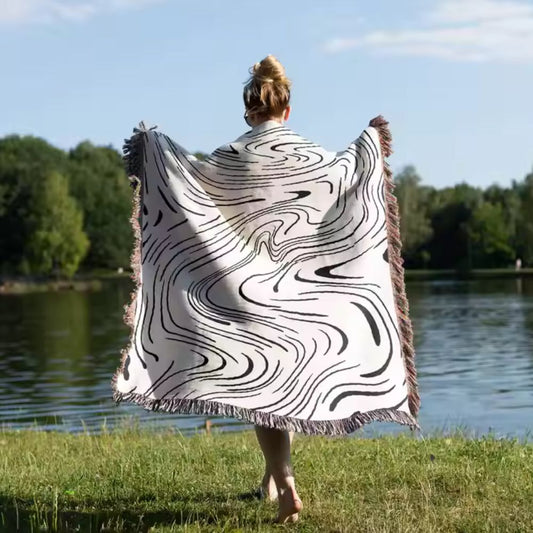 Woven Throw Blanket Marble Swirl 100% Cotton