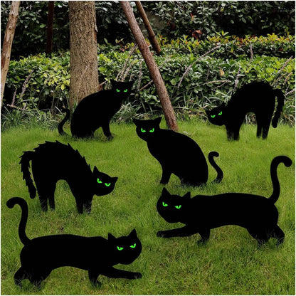 Yard Signs Black Cat Glow-in-the-Dark Eyes Set of 6