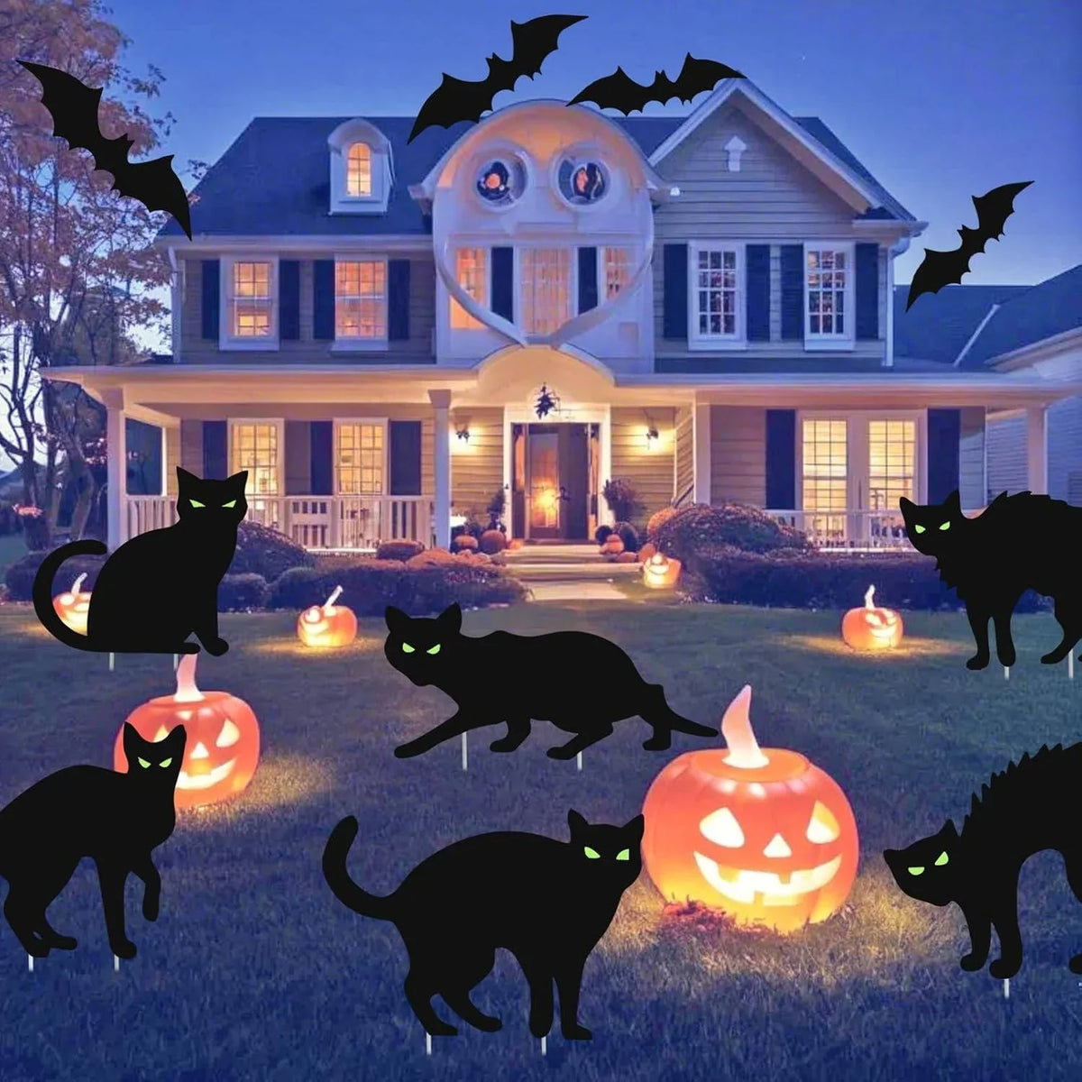 Yard Signs Black Cat Glow-in-the-Dark Eyes Set of 6