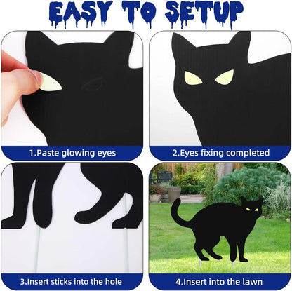 Yard Signs Black Cat Glow-in-the-Dark Eyes Set of 6