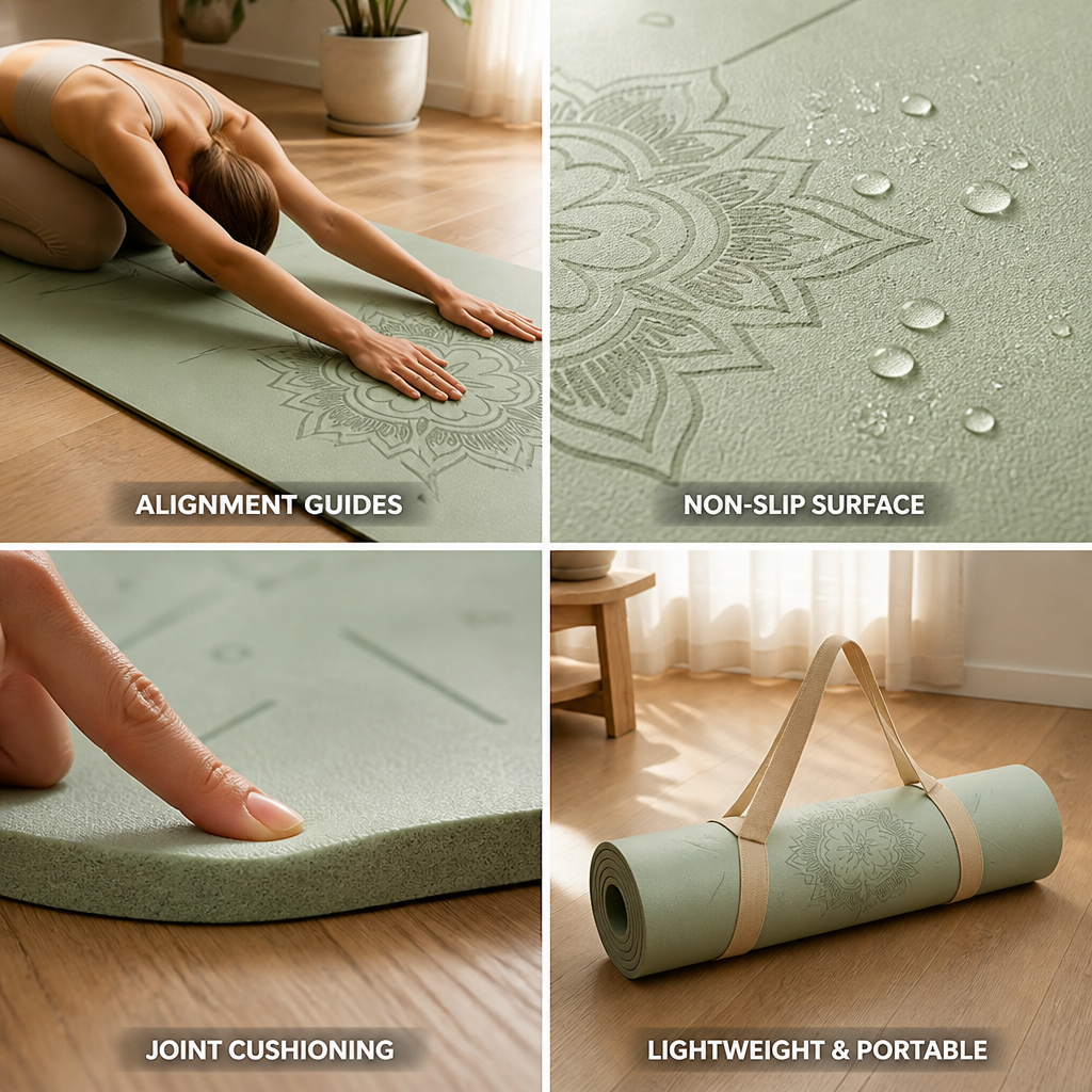 Yoga & Pilates Mat Etched Alignment TPE Foam Non-Slip