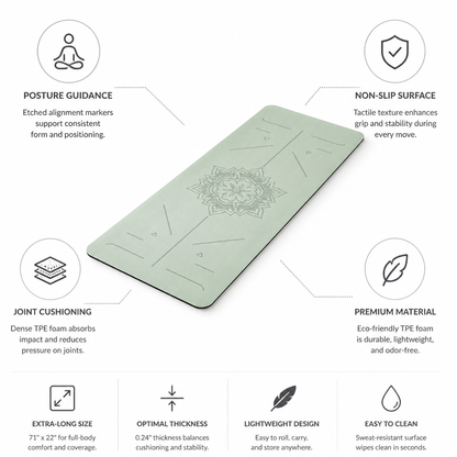 Yoga & Pilates Mat Etched Alignment TPE Foam Non-Slip