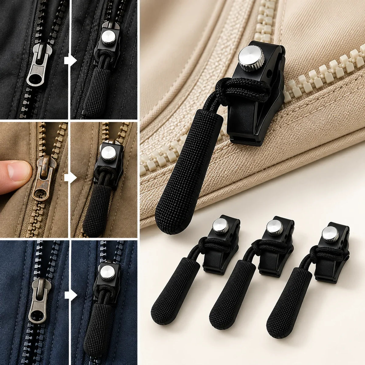 Zipper Repair Kit Tool-Free Snap Metal Set of 25