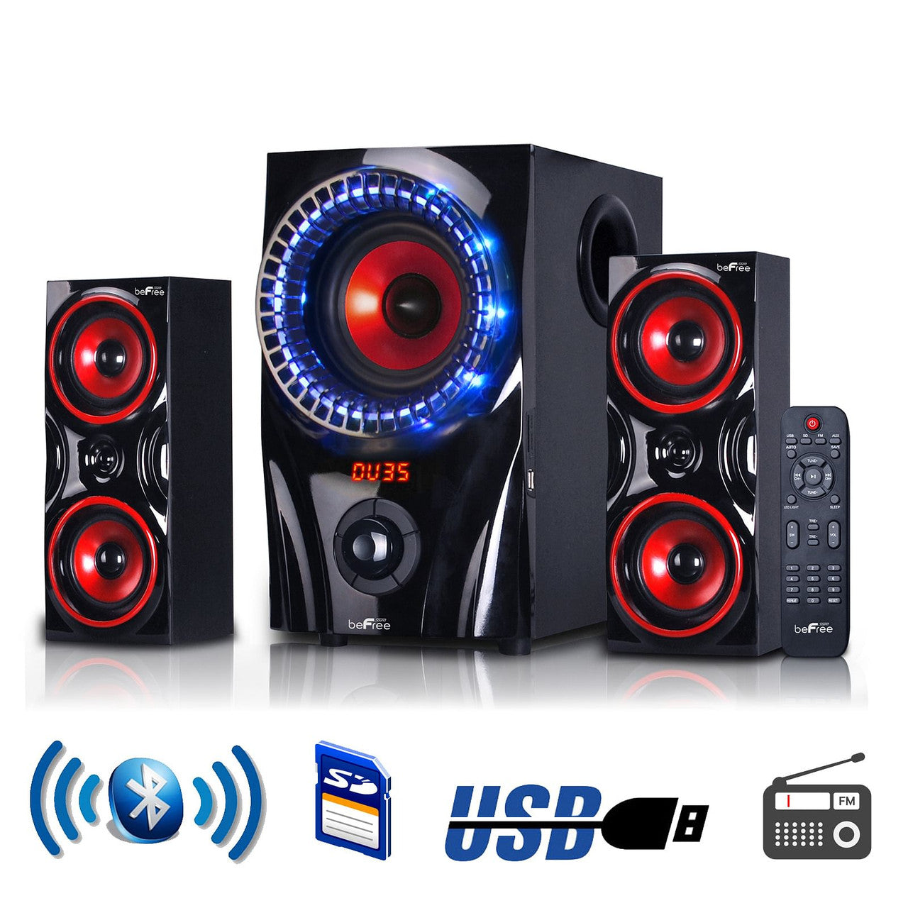 Bluetooth Surround Sound Speaker System 2.1 Channel in Red