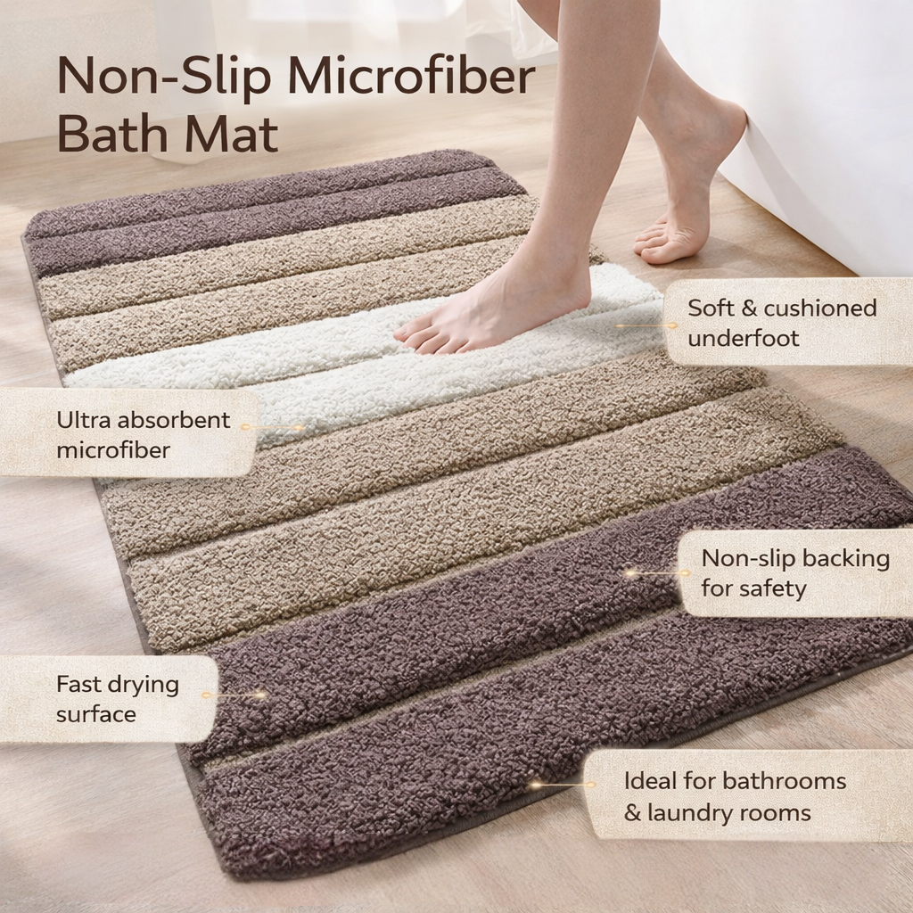 Quick-Dry Microfiber Bath Rug with Secure Grip Base