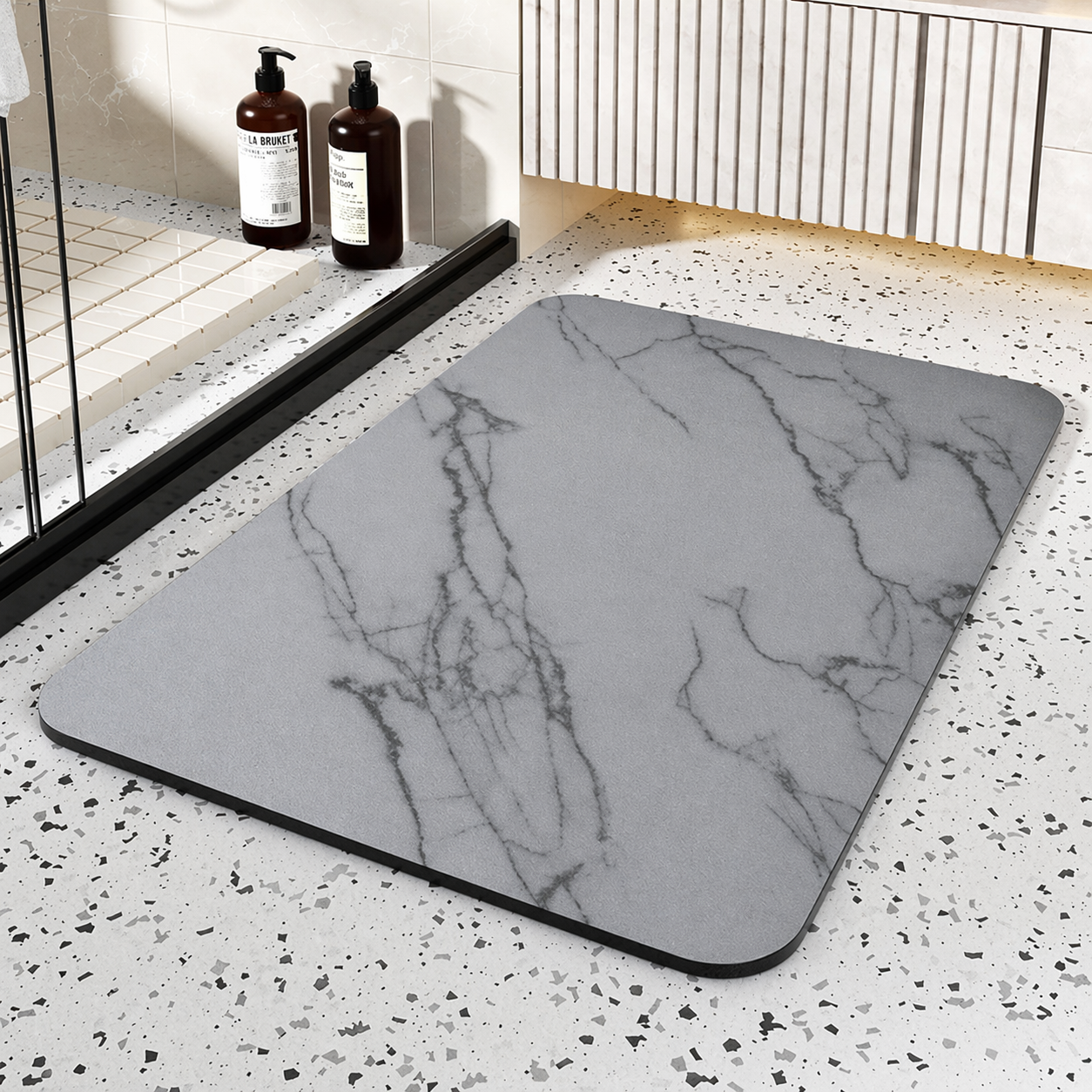 Quick-Drying Marble Effect Bath Mat for Every Space