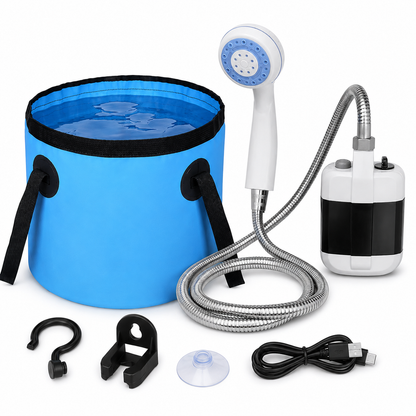 Compact Rechargeable Outdoor Shower System for Adventures