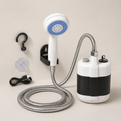 Compact Rechargeable Outdoor Shower System for Adventures