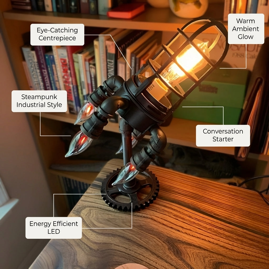 Chic Vintage Rocket-Themed Desk Lamp