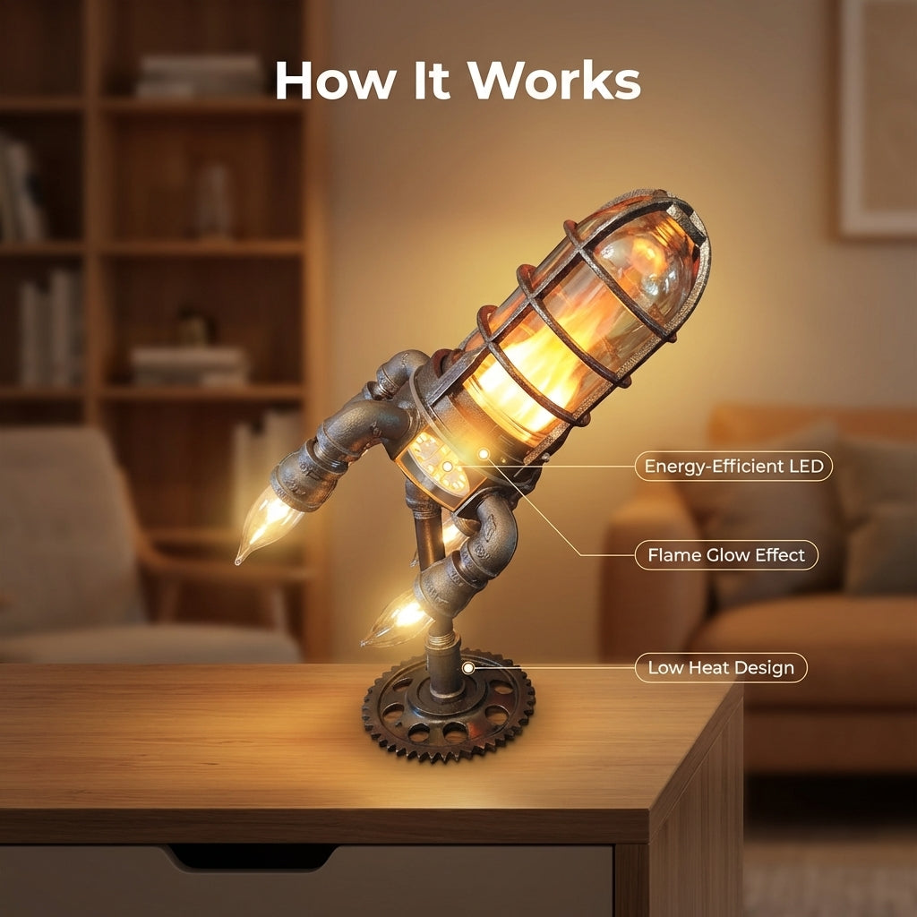 Chic Vintage Rocket-Themed Desk Lamp