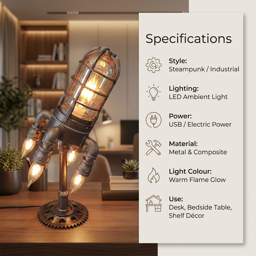 Chic Vintage Rocket-Themed Desk Lamp
