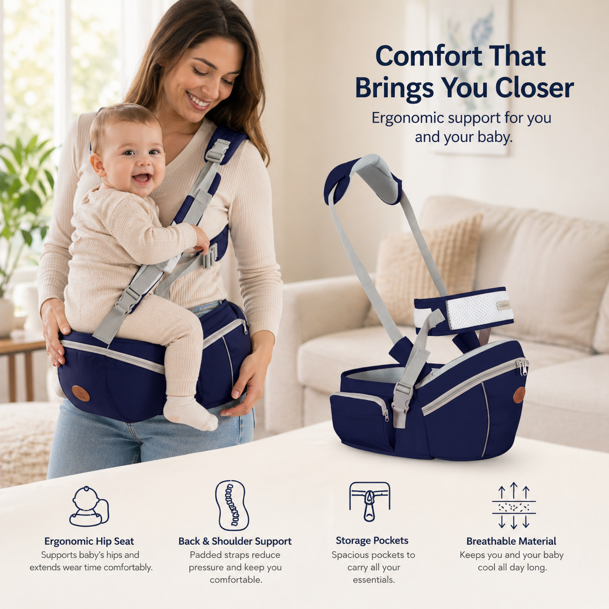 Infant Hip Carrier for Comfortable Baby Wearing