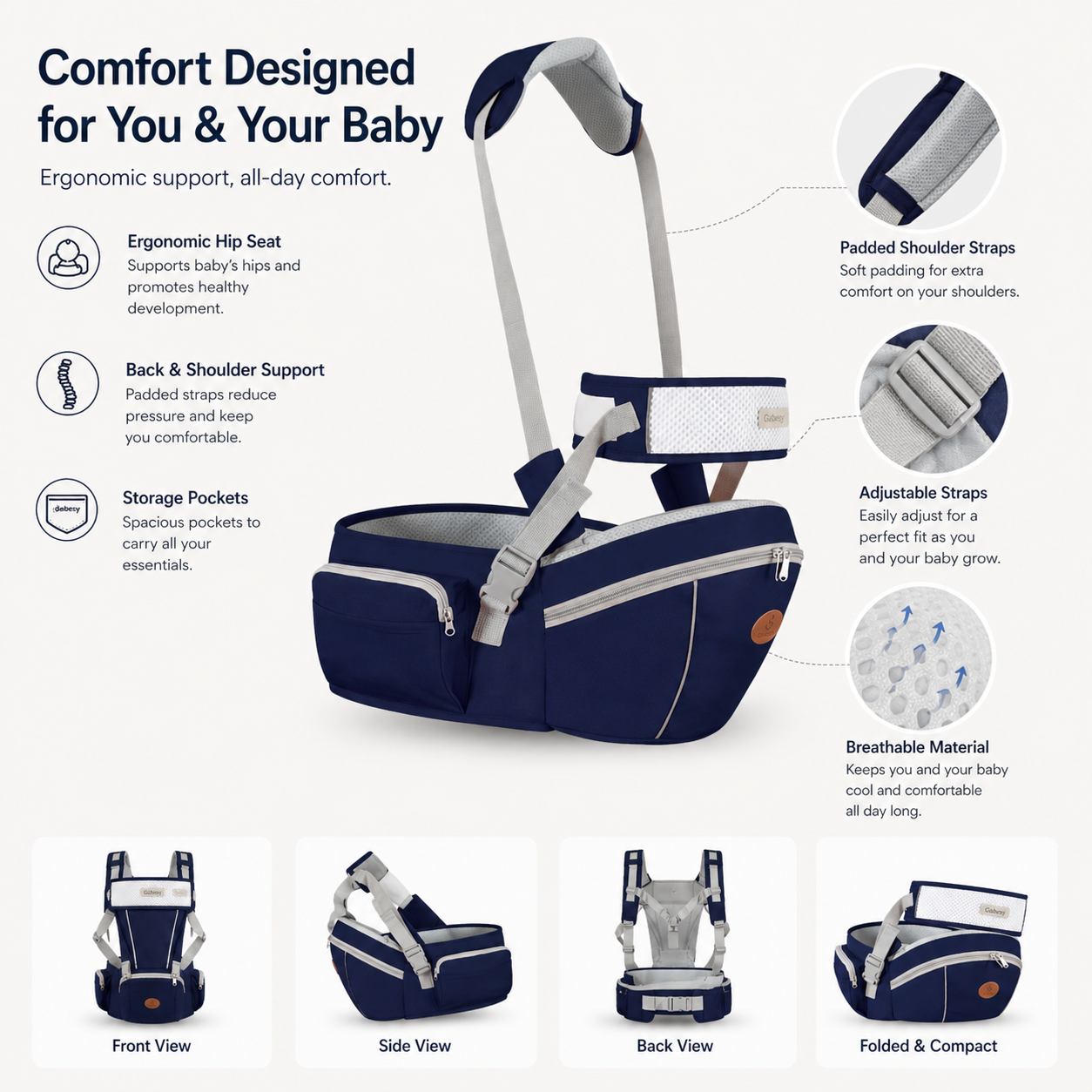 Infant Hip Carrier for Comfortable Baby Wearing