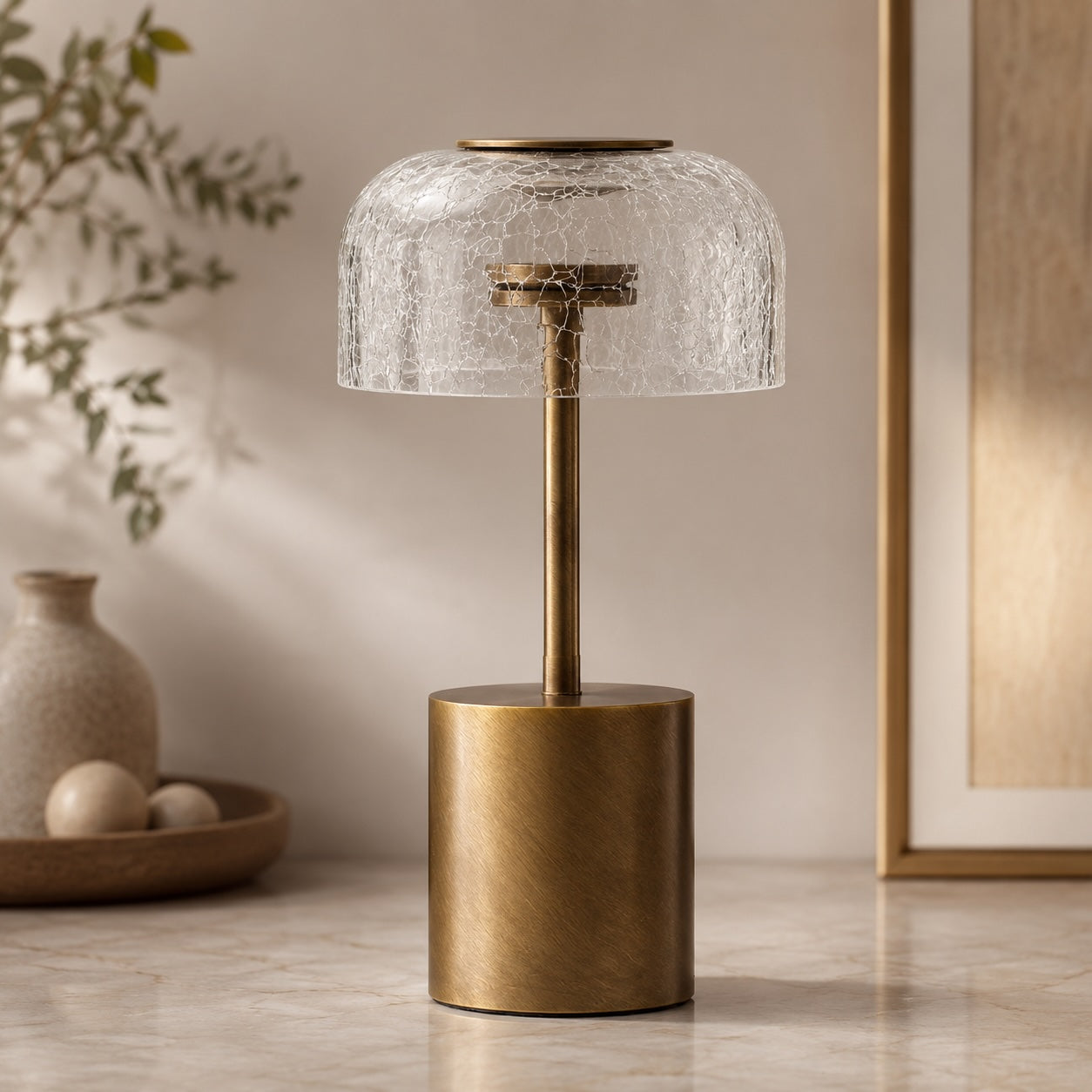 Table Lamp with Cracked Glass Shade