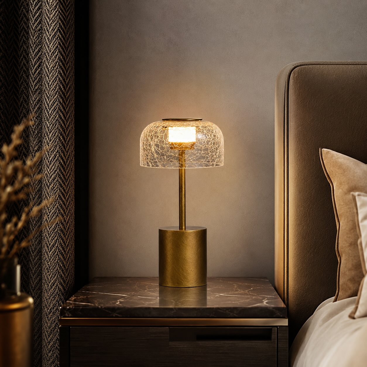 Table Lamp with Cracked Glass Shade