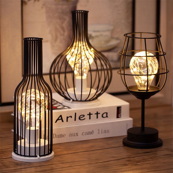 Stylish Wireless Table Lamps with Metal Cage Design