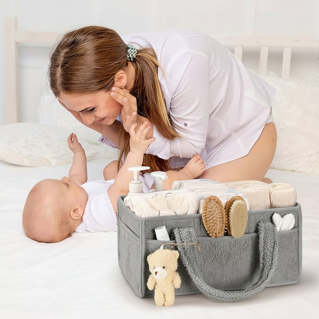 Cozy Baby Essentials Organizer - Plush Diaper Caddy