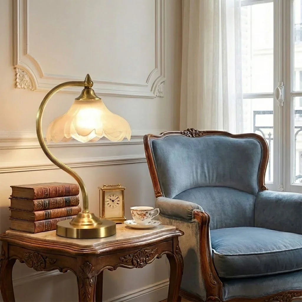 Elegant Blossom Glass and Brass Table Lamp – Ideal Soft Lighting