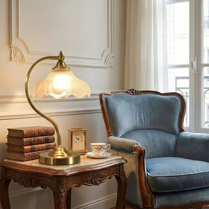Elegant Blossom Glass and Brass Table Lamp – Ideal Soft Lighting