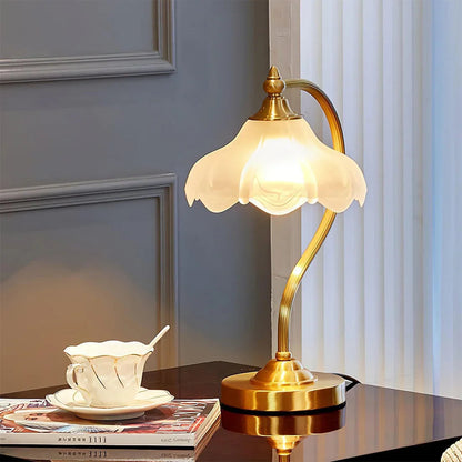 Elegant Blossom Glass and Brass Table Lamp – Ideal Soft Lighting