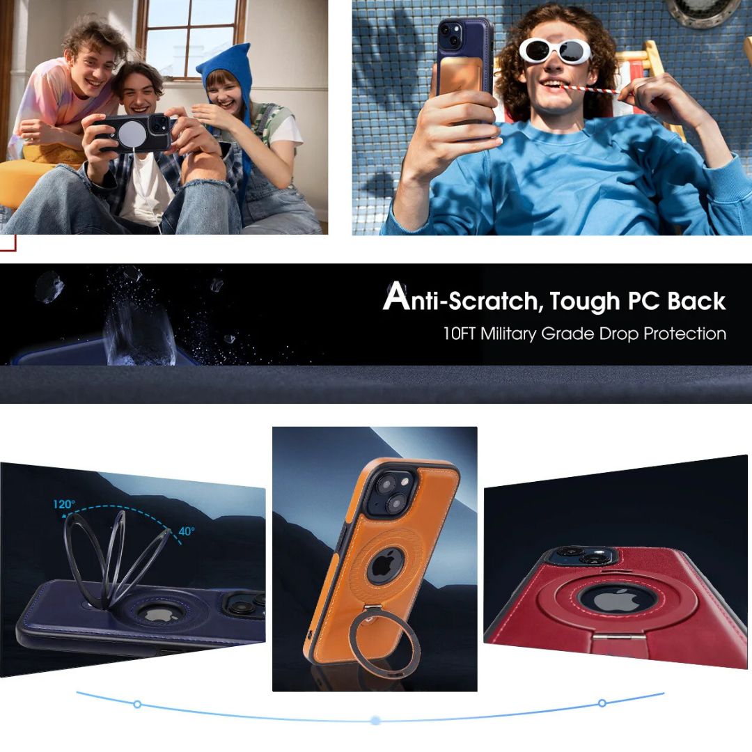 Elegant Leather iPhone Case with Flexible Magnetic Stand