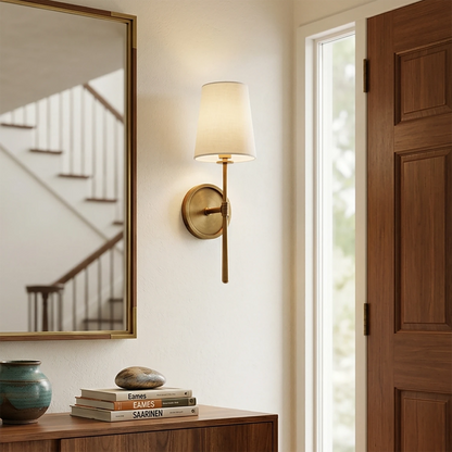 Stylish Fabric Shade Wall Light – Adjustable Brass & Bronze Finishes