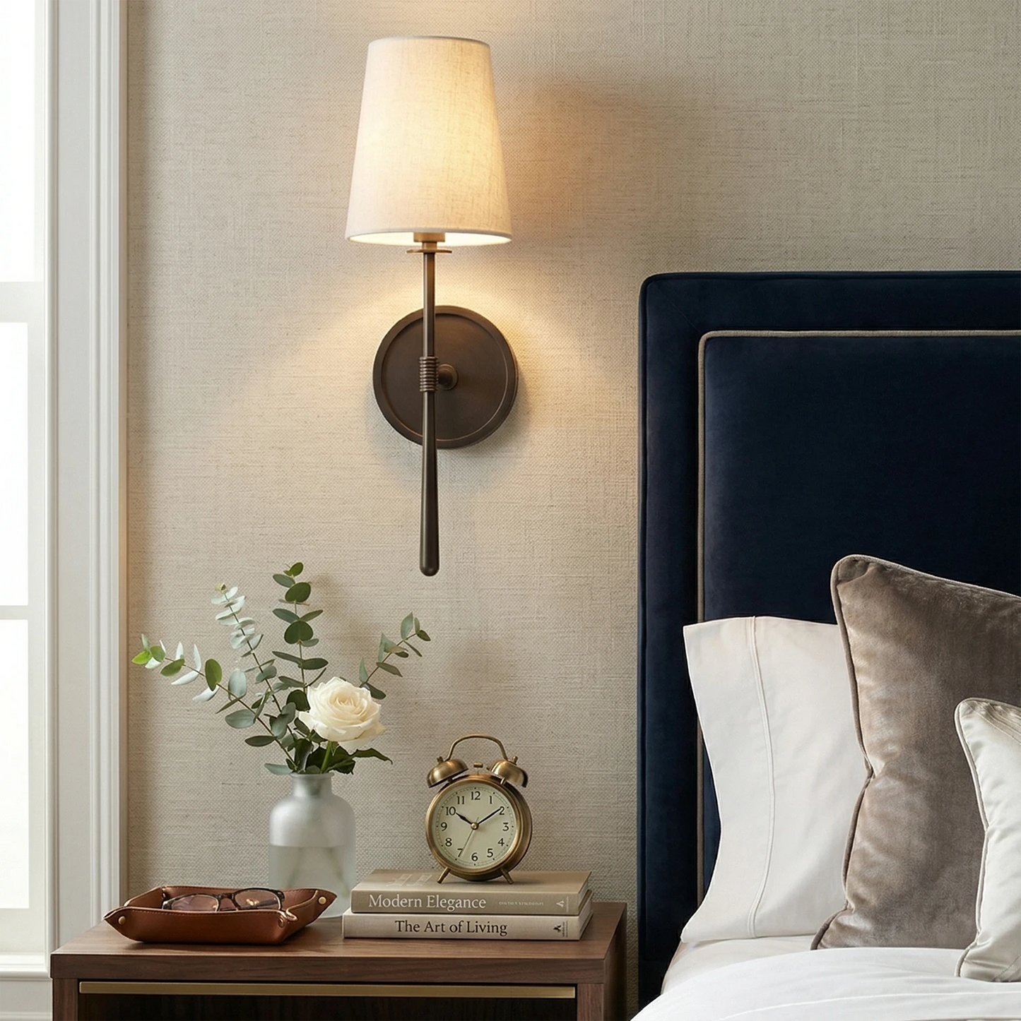 Stylish Fabric Shade Wall Light – Adjustable Brass & Bronze Finishes