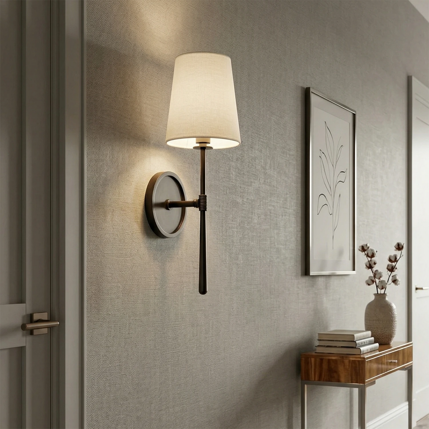 Stylish Fabric Shade Wall Light – Adjustable Brass & Bronze Finishes