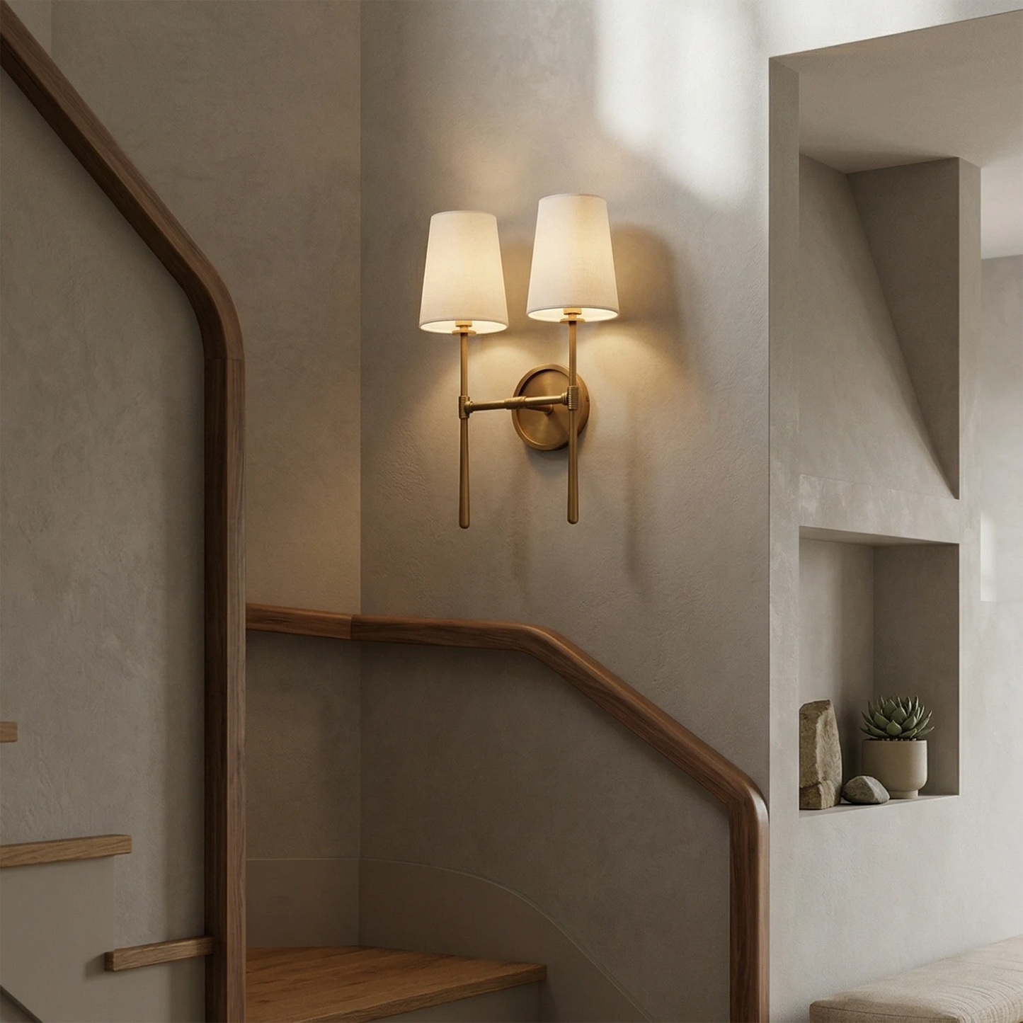 Stylish Fabric Shade Wall Light – Adjustable Brass & Bronze Finishes