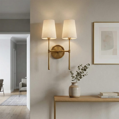 Stylish Fabric Shade Wall Light – Adjustable Brass & Bronze Finishes