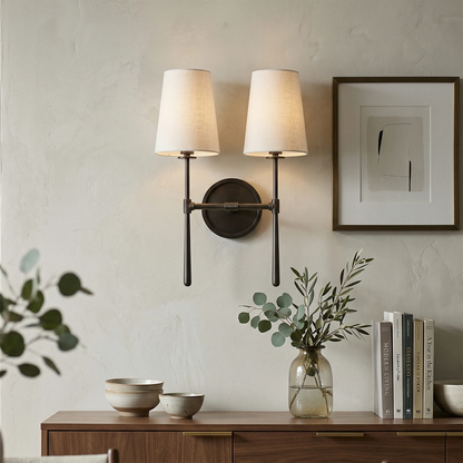 Stylish Fabric Shade Wall Light – Adjustable Brass & Bronze Finishes