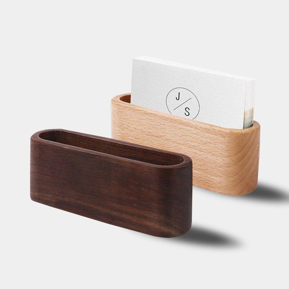 Elegant Wooden Business Card Holder for a Polished Workspace