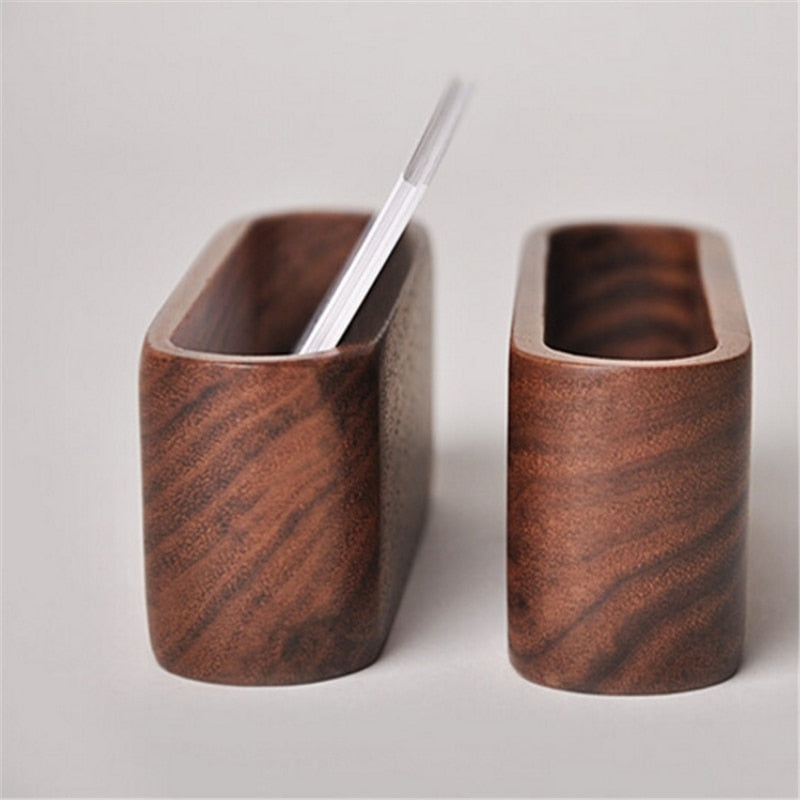 Elegant Wooden Business Card Holder for a Polished Workspace