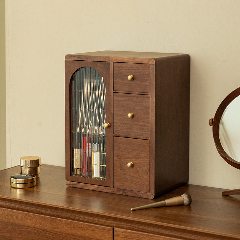 Elegant Wooden Makeup Storage Solution with Brush Compartment