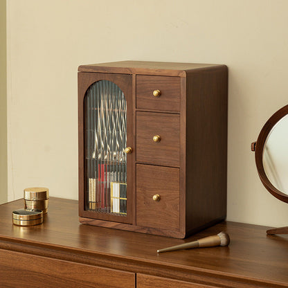 Elegant Wooden Makeup Storage Solution with Brush Compartment