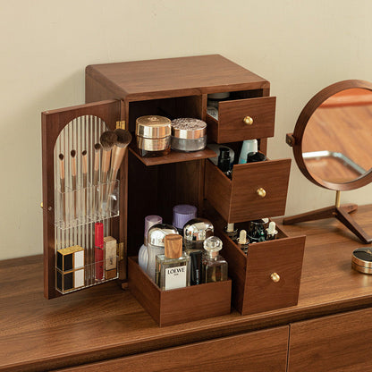 Elegant Wooden Makeup Storage Solution with Brush Compartment