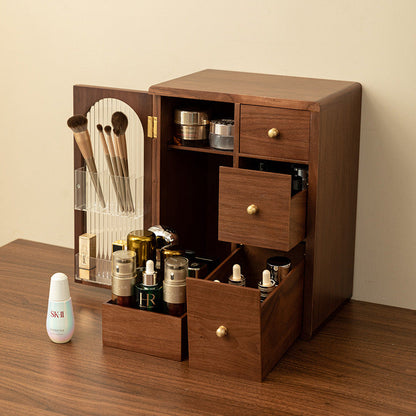 Elegant Wooden Makeup Storage Solution with Brush Compartment
