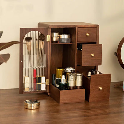 Elegant Wooden Makeup Storage Solution with Brush Compartment