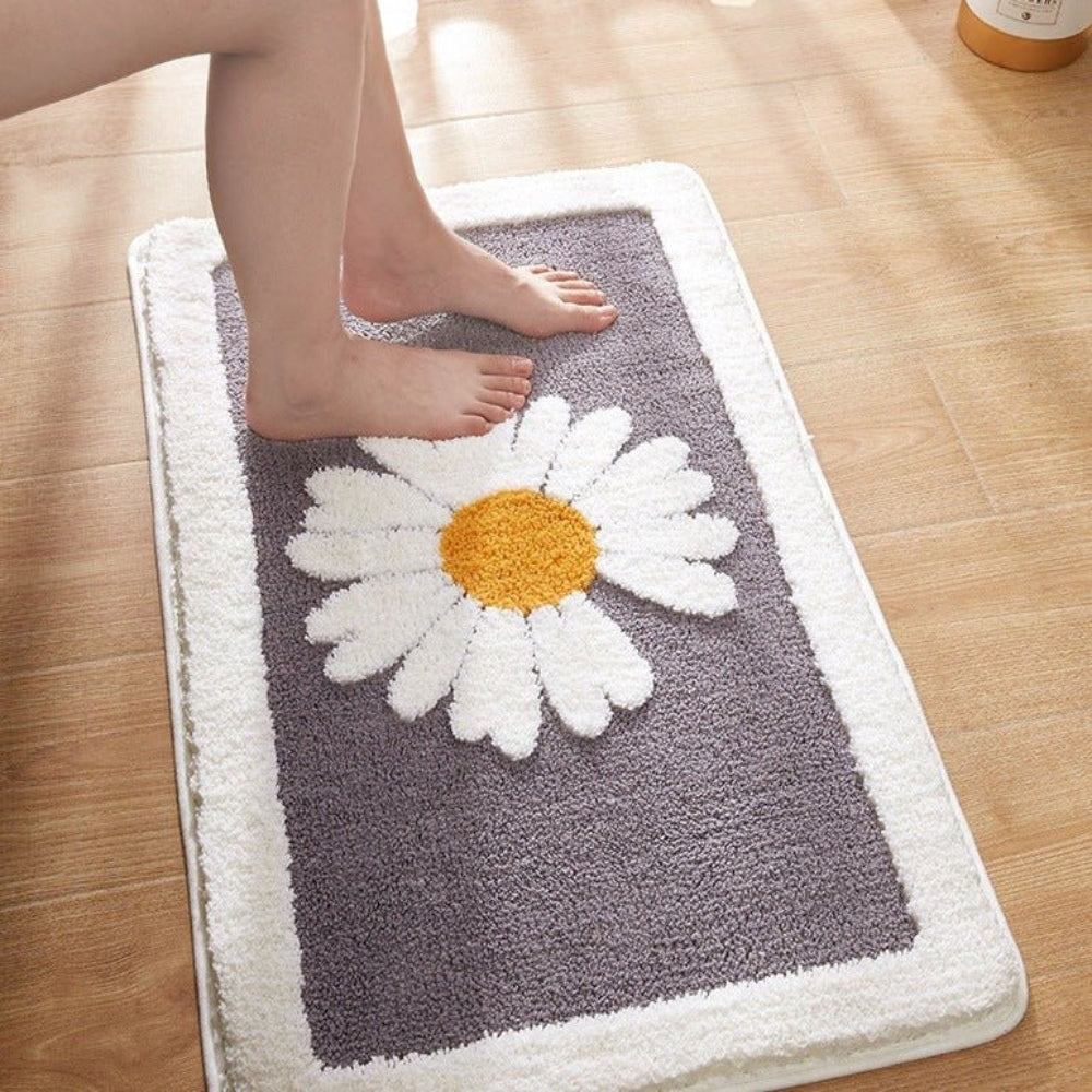 Charming Floral Non-Slip Bath Mat - Plush Microfiber Comfort