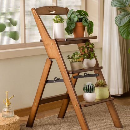 Space-Saving Bamboo Step Stool with Supportive Backrest