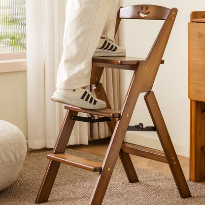 Space-Saving Bamboo Step Stool with Supportive Backrest