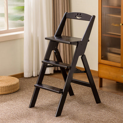 Space-Saving Bamboo Step Stool with Supportive Backrest