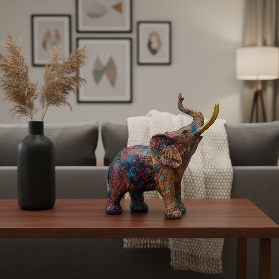 Vibrant Elephant Sculpture - Expressive Home Decor Accent